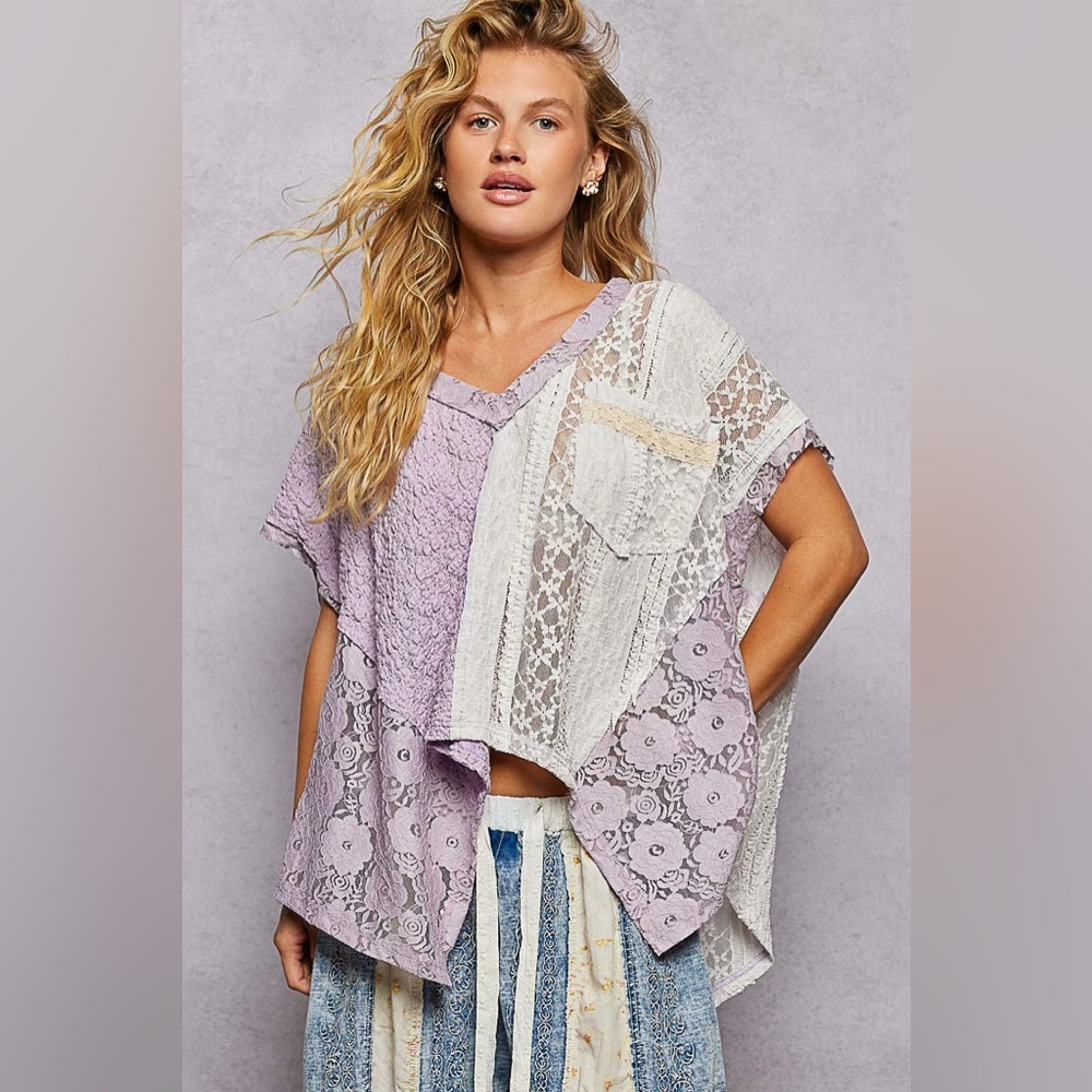 POL Soft Purple and White Lace Top